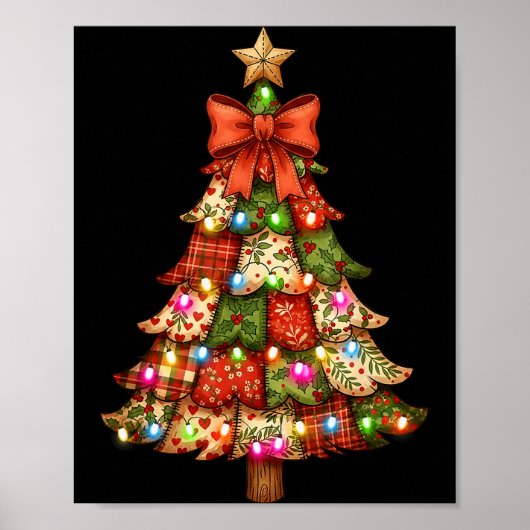 Retro Patchwork Bow Christmas,rustic Country Chris Poster (Vorne)