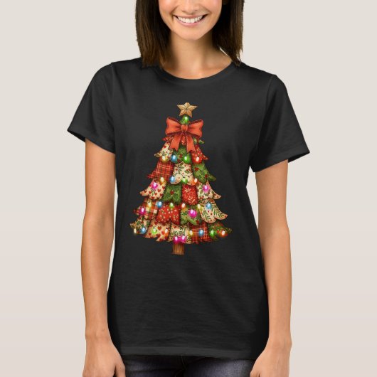 Retro Patchwork Bow Christmas,rustic Country Chris T-Shirt (Vorderseite)
