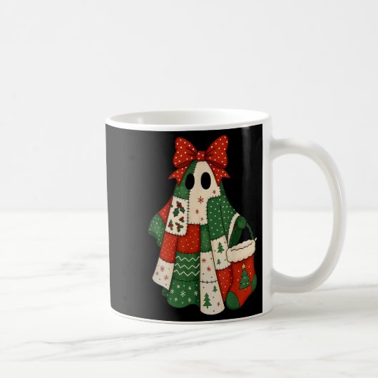 Retro Patchwork Christmas Ghost Coquette Bow X-mas Kaffeetasse (Rechts)