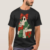 Retro Patchwork Christmas Ghost Coquette Bow X-mas T-Shirt (Vorderseite)