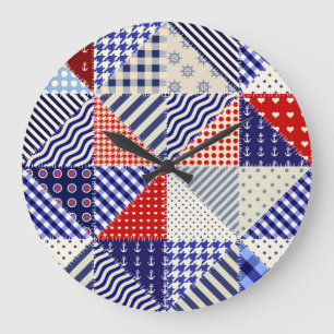 Retro-Patchwork-Dreiecke im maritimen Stil Große Wanduhr