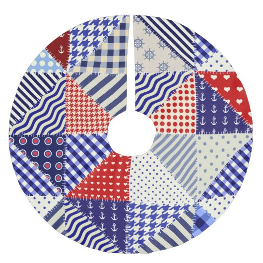 Retro-Patchwork-Dreiecke im maritimen Stil Polyester Weihnachtsbaumdecke (Vorderseite)