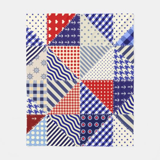 Retro Patchwork Dreiecke Nautic Style Fleecedecke (Vorderseite)