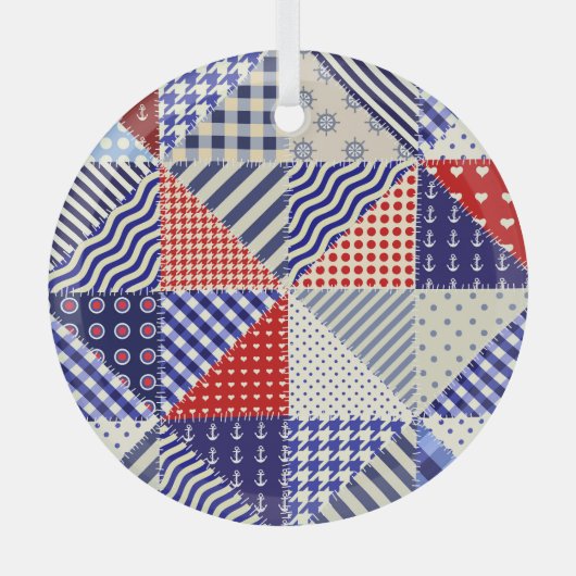 Retro Patchwork Dreiecke Nautic Style Ornament Aus Glas (Vorderseite)