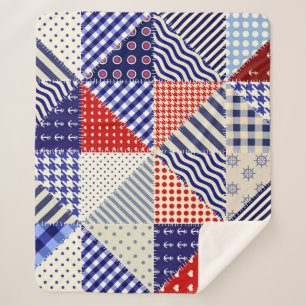 Retro Patchwork Dreiecke Nautic Style Sherpadecke