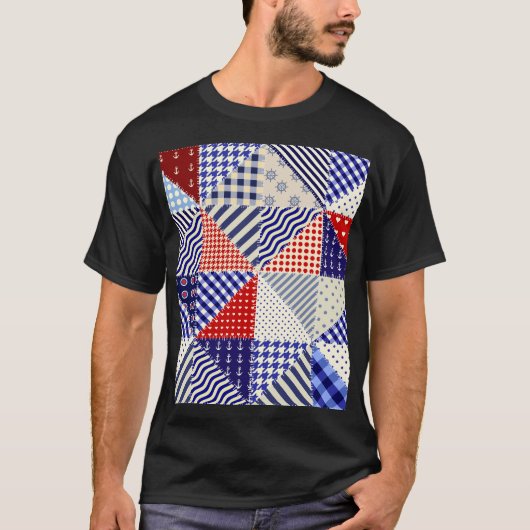 Retro Patchwork Dreiecke Nautic Style T-Shirt (Vorderseite)