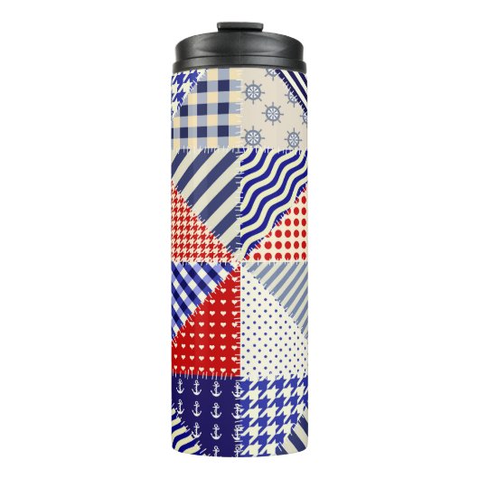 Retro Patchwork Dreiecke Nautic Style Thermosbecher (Vorderseite)