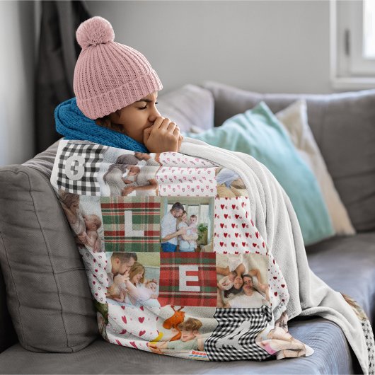 Retro-Patchwork-Effekt-Quiltmuster-Foto-Kolleg Fleecedecke