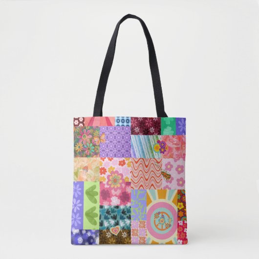 Retro Patchwork Groovy Boho Tote Bag Tasche (Vorderseite)