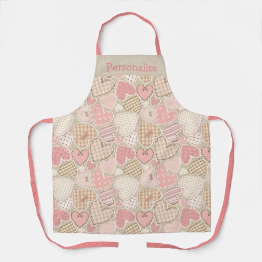 Retro-Patchwork-Quilt Rosa Herzen Damen Schürze (Vorderseite)