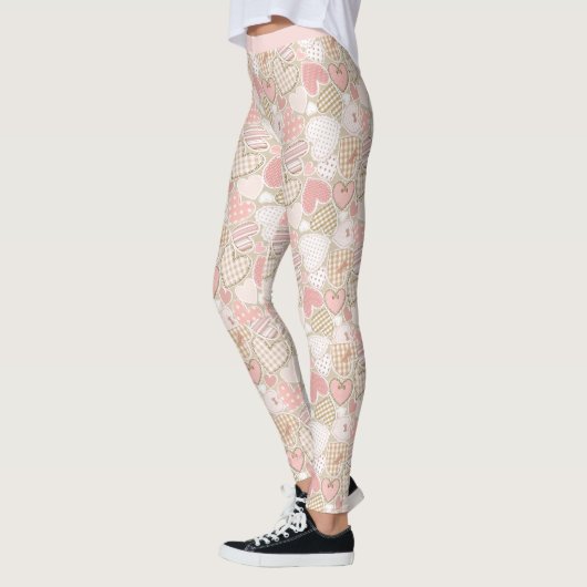 Retro Patchwork Quilt rosa Herzmuster Leggings (Links)