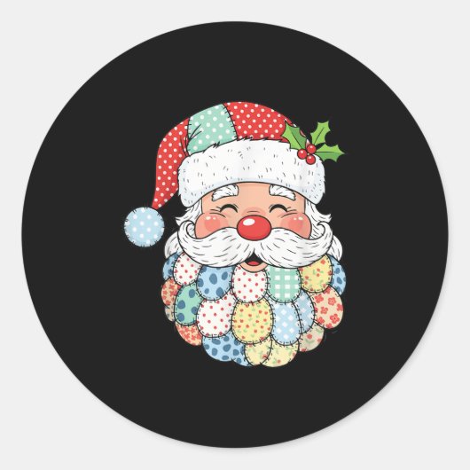 Retro Patchwork Santa Claus Christmas Preppy Xmas Runder Aufkleber (Vorderseite)
