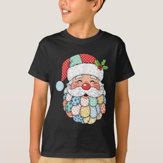 Retro Patchwork Santa Claus Christmas Preppy Xmas T-Shirt (Vorderseite)