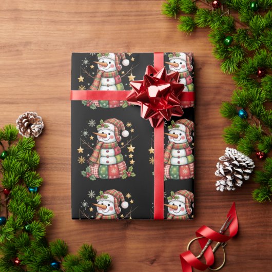 Retro-Patchwork-Schneemann Frohe Weihnachten Coque Geschenkpapier (Feiertagsgeschenk)