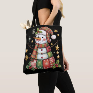 Retro-Patchwork-Schneemann Frohe Weihnachten Coque Tasche
