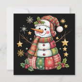 Retro Patchwork Snowman Merry Christmas Coquette Feiertagskarte (Vorderseite)