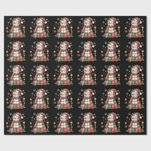 Retro Patchwork Snowman Merry Christmas Coquette Geschenkpapier (Flach)