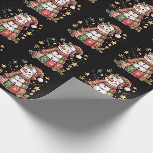 Retro Patchwork Snowman Merry Christmas Coquette Geschenkpapier (Ecke)