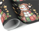 Retro Patchwork Snowman Merry Christmas Coquette Geschenkpapier (Rolleneckpunkt)