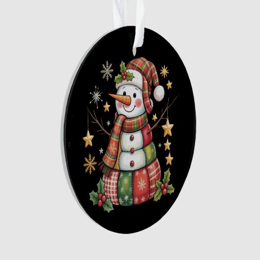 Retro Patchwork Snowman Merry Christmas Coquette Ornament (Vorderseite)
