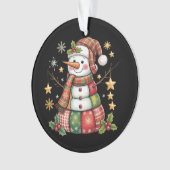 Retro Patchwork Snowman Merry Christmas Coquette Ornament (Vorderseite)