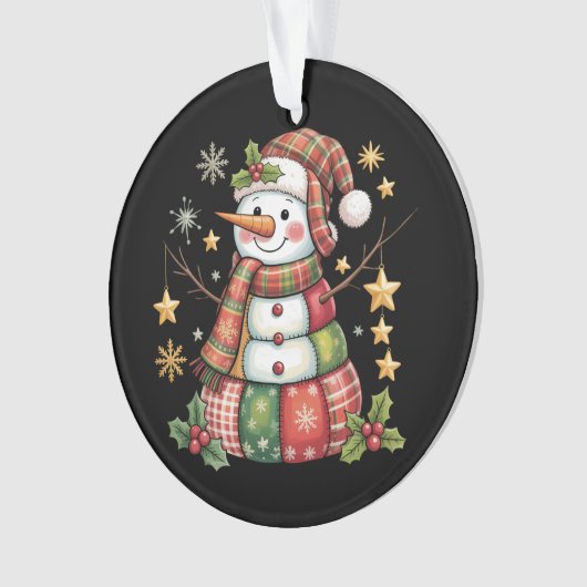 Retro Patchwork Snowman Merry Christmas Coquette Ornament (Vorderseite)