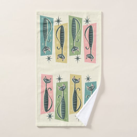 Retro Patchwork Tabbies ©studioxtin Badhandtuch Set (Handtuch)