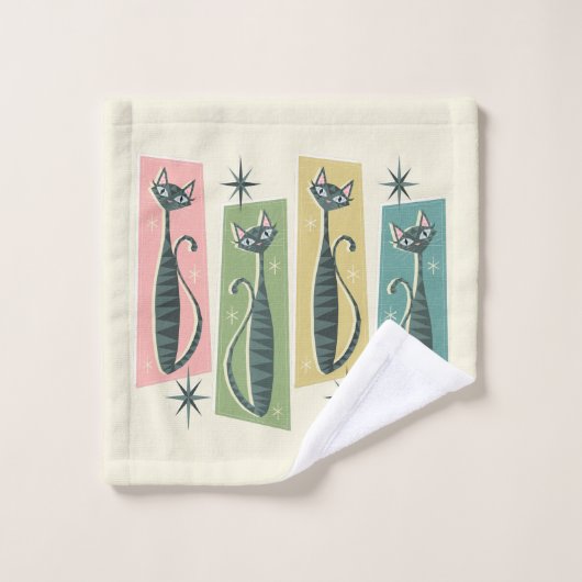 Retro Patchwork Tabbies ©studioxtin Badhandtuch Set (Waschlappen)