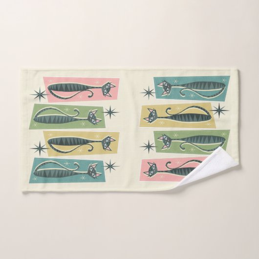 Retro Patchwork Tabbies ©studioxtin Badhandtuch Set (Handtuch)