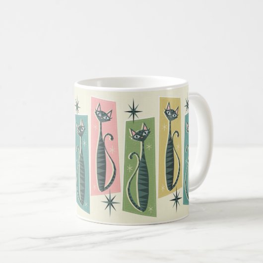 Retro Patchwork Tabbies ©studioxtin Kaffeetasse (VorderseiteRechts)