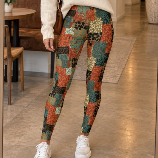 Retro-Patchwork-Tierdruck Leggings