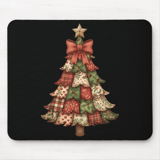 Retro-Patchwork-Weihnachtsbaum Vintage Frohe Weihn Mousepad (Vorne)