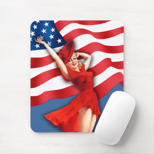 Retro Patriotic Button-up Girl Mousepad (Mit Mouse)