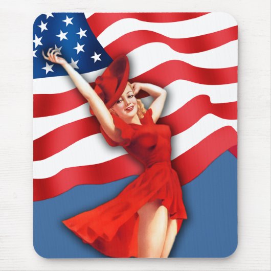 Retro Patriotic Button-up Girl Mousepad (Vorne)