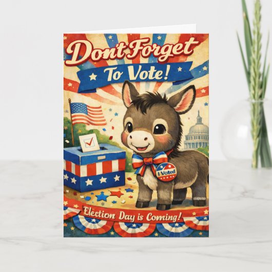 Retro Patriotic Donkey Vote Reminder Karte (Vorderseite)
