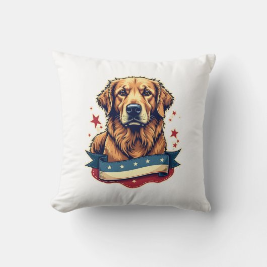 Retro Patriotic Golden Retriever Engraving Tee 4 Kissen (Vorderseite)