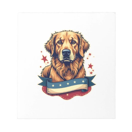 Retro Patriotic Golden Retriever Engraving Tee 4 Notizblock (Vorderseite)