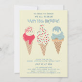 Retro Patriotic Ice Cream Cone 19. Geburtstag Einladung (Vorderseite)