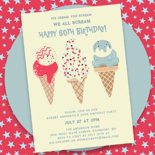 Retro Patriotic Ice Cream Cone 60. Geburtstag Einladung