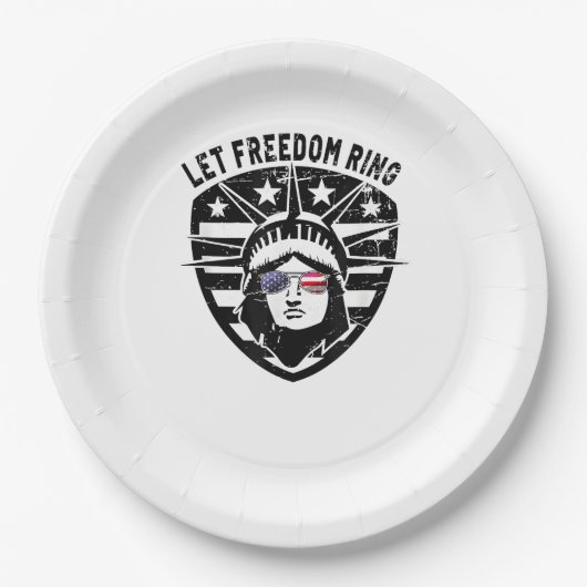 Retro Patriotic Lass Freedom Ring 4. Juli Pappteller (Vorderseite)