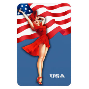 Retro-patriotische Pin-Up-Art Mädchen Magnet
