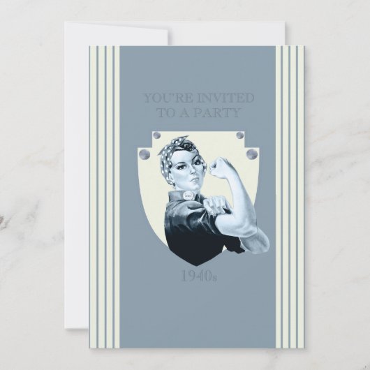 Retro-Patriotische starke Frau der 40er Jahre Einladung (Vorderseite)