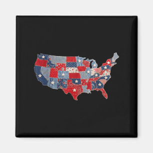 Retro-patriotische USA-Karte Patchwork-Vintage-Ame Magnet