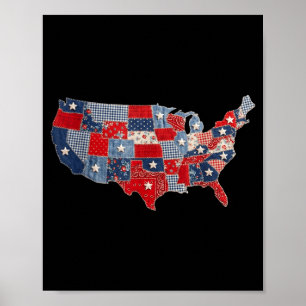Retro-patriotischer USA-Karten-Patchwork-Vintage-A Poster