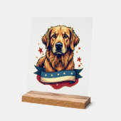 Retro-patriotisches Golden-Retriever-Gravur-T-Shir Acrylschild (Winkel)