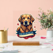 Retro-patriotisches Golden-Retriever-Gravur-T-Shir Acrylschild (Hochzeit)