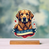 Retro-patriotisches Golden-Retriever-Gravur-T-Shir Acrylschild (Neutral)