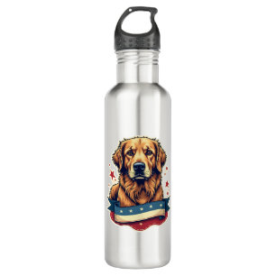 Retro-patriotisches Golden-Retriever-Gravur-T-Shir Edelstahlflasche