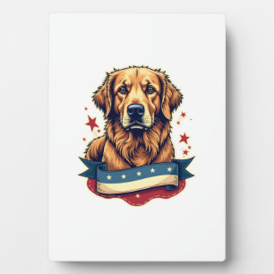 Retro-patriotisches Golden-Retriever-Gravur-T-Shir Fotoplatte