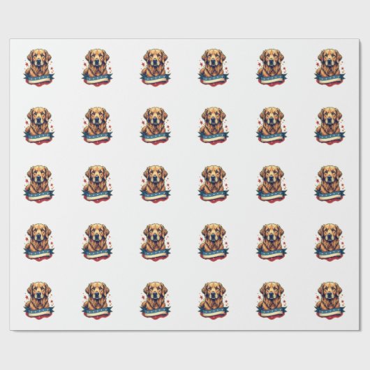 Retro-patriotisches Golden-Retriever-Gravur-T-Shir Geschenkpapier (Flach)